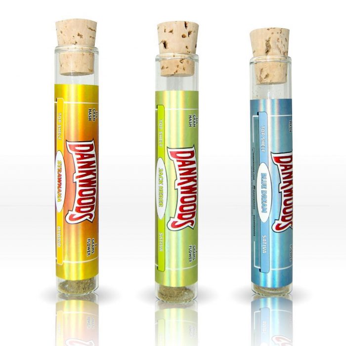 Dankwoods Flat glass cork bottle with stickers