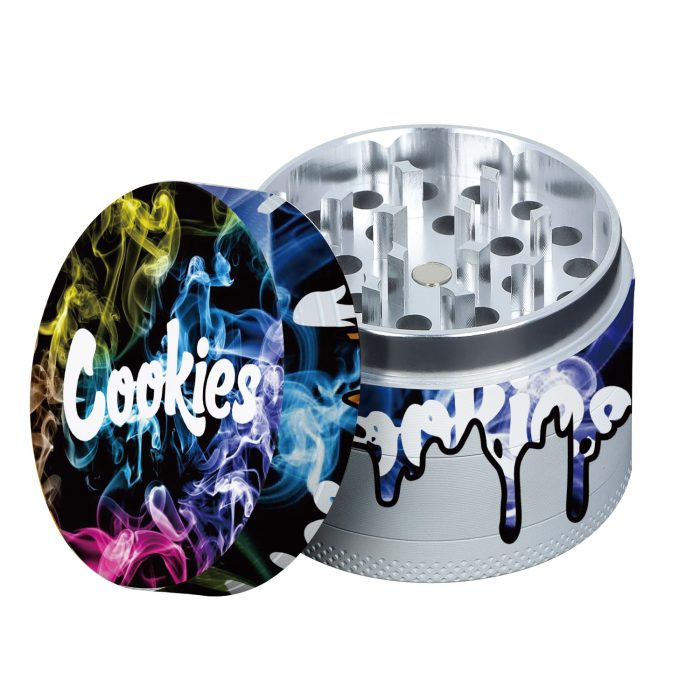 Cookies Color Printing Graffiti 4 Layers 50mm Zinc Alloy Droplet Herb Grinder
