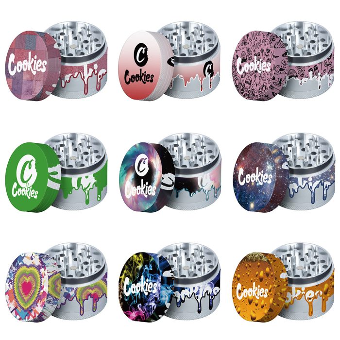 Cookies Color Printing Graffiti 4 Layers 50mm Zinc Alloy Droplet Herb Grinder - Image 2