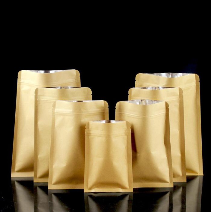 100pcs resealable kraft brown flat bottom packaging bags